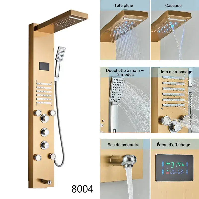 Colonne de douche hydromassante avec robinetterie - Or