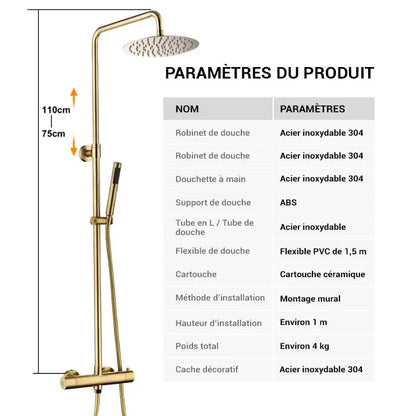Colonne de douche inox tête ronde