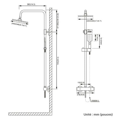 Colonne de douche en inox thermostatique - Argent