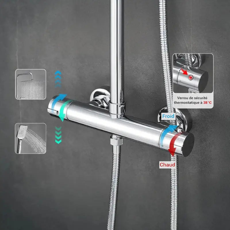 Colonne de douche en inox thermostatique - Argent