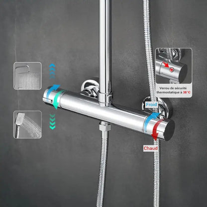 Colonne de douche en inox thermostatique - Argent