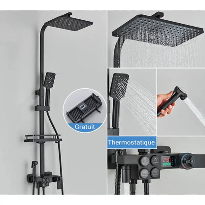 Colonne de douche noire avec écran LCD