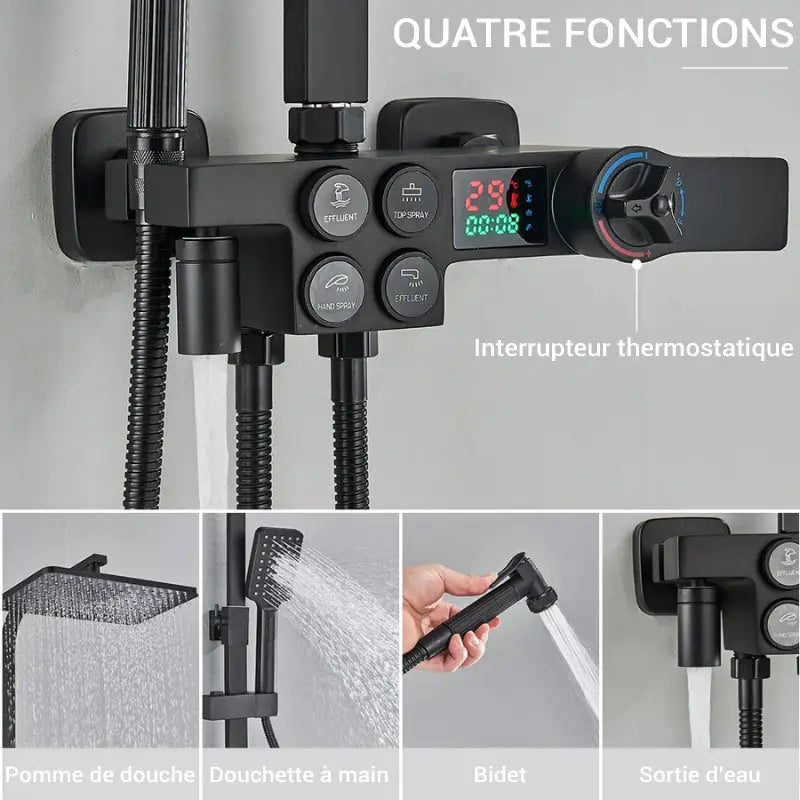 Colonne de douche noire avec écran LCD - Noir