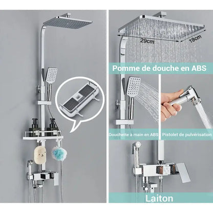 Colonne de douche noire mécanique - Chrome