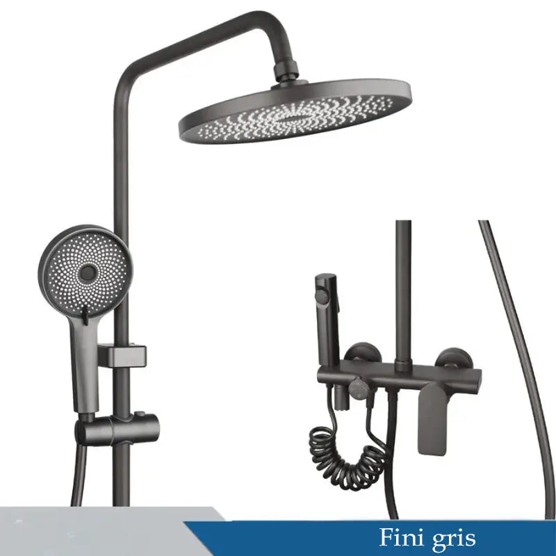 Colonne de douche noire ronde - Gris