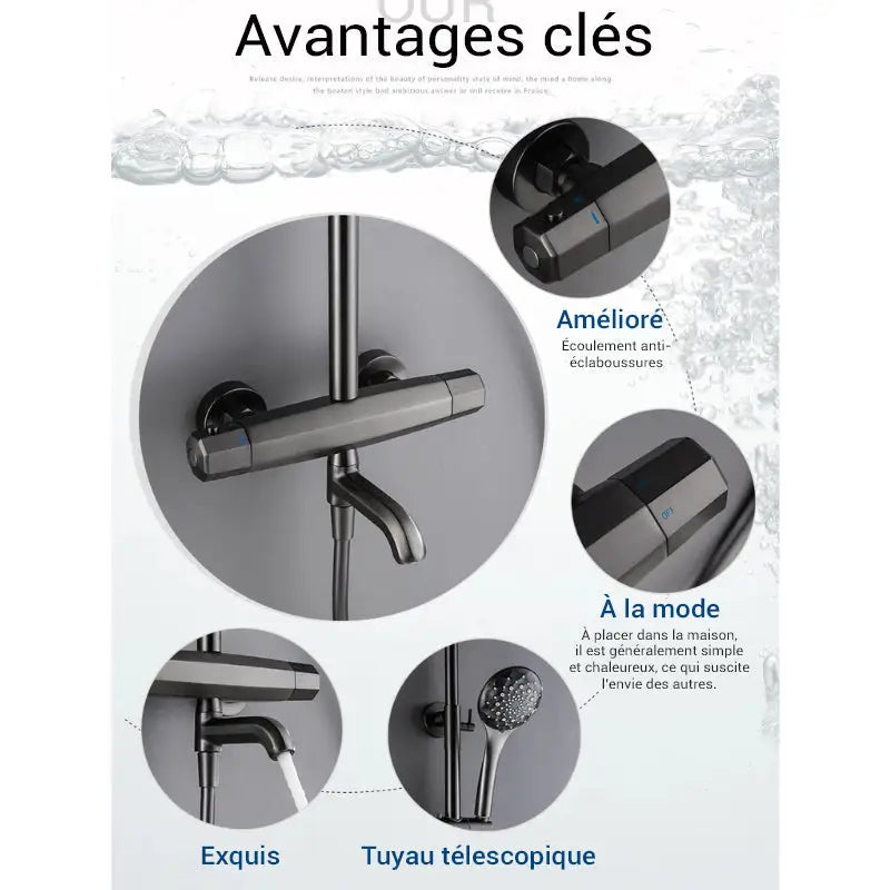 Colonne de douche noire thermostatique - Noir