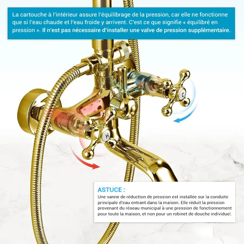 Colonne de douche rétro effet or brillant - Or brillant