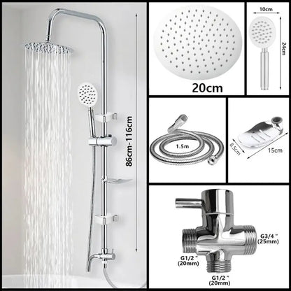 Colonne de douche sans robinetterie avec porte savon - Argent 20 cm