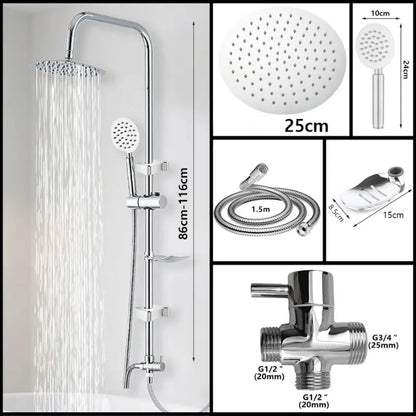 Colonne de douche sans robinetterie avec porte savon - Argent 25 cm