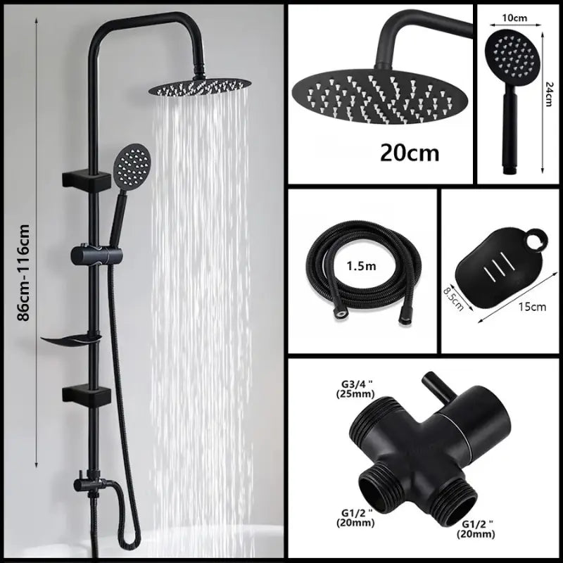 Colonne de douche sans robinetterie avec porte savon - Noir 20 cm