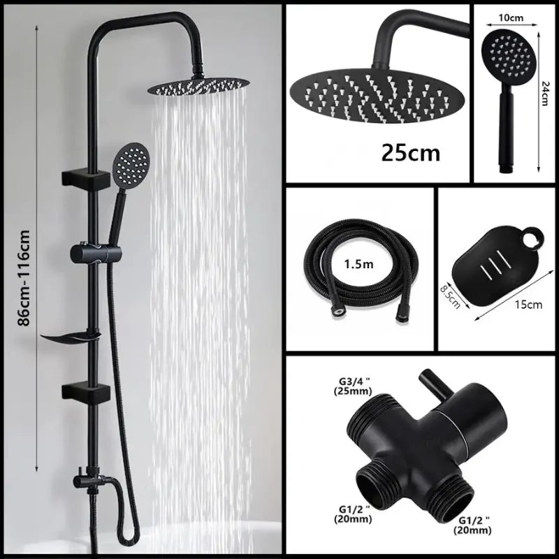 Colonne de douche sans robinetterie avec porte savon - Noir 25 cm