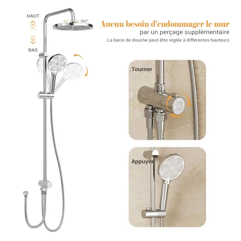 Colonne de douche sans robinetterie deux sorties