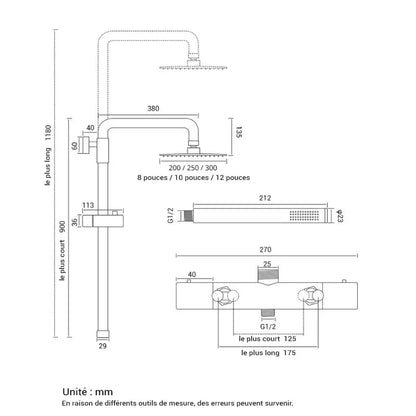 Colonne de douche thermostatique réglable en hauteur