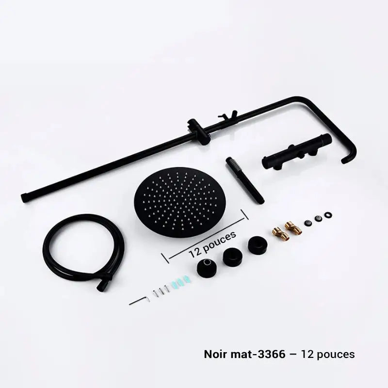 Colonne de douche thermostatique réglable en hauteur - Noir mat / 30 cm