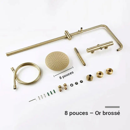 Colonne de douche thermostatique réglable en hauteur - Or Brossé / 20 cm