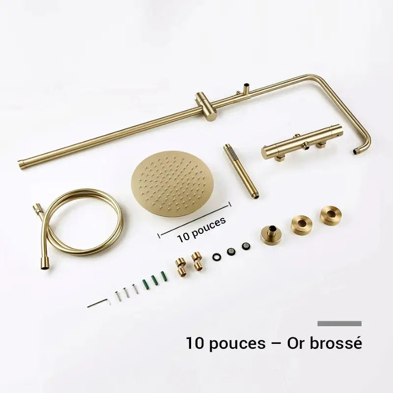 Colonne de douche thermostatique réglable en hauteur - Or Brossé / 25 cm