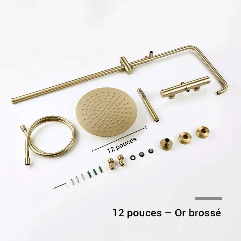 Colonne de douche thermostatique réglable en hauteur - Or Brossé / 30 cm