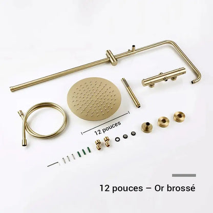 Colonne de douche thermostatique réglable en hauteur - Or Brossé / 30 cm