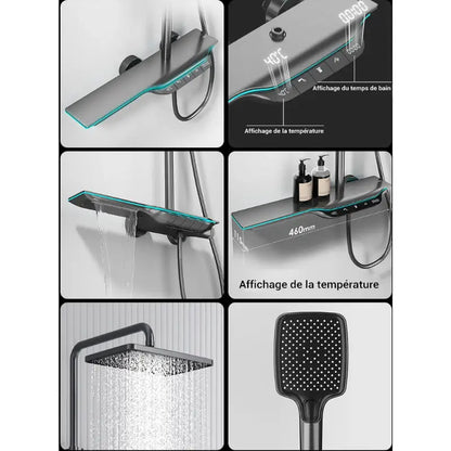 Colonne de douche thermostatique avec tablette - Gris