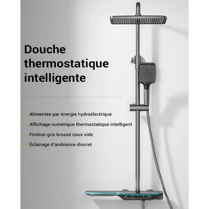 Colonne de douche thermostatique avec tablette - Gris