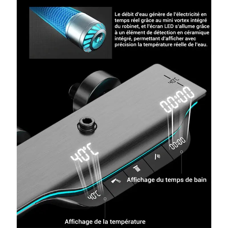 Colonne de douche thermostatique avec tablette - Gris