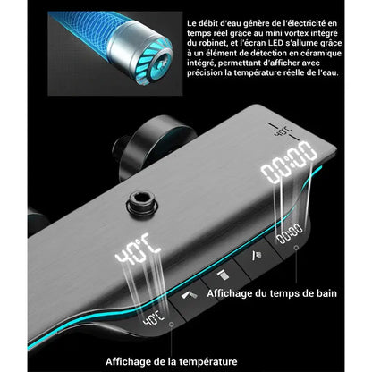 Colonne de douche thermostatique avec tablette - Gris